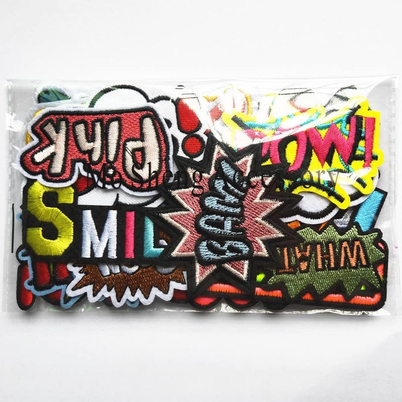 Mo Sheng Accessory 22pcs DIY Word Patches Embroidery Mix Patterns Iron On/Sew On Applique for Clothes Backpacks T-Shirt Jeans Skirt Vests Scarf Hat Bag (Style 10) - Image 3